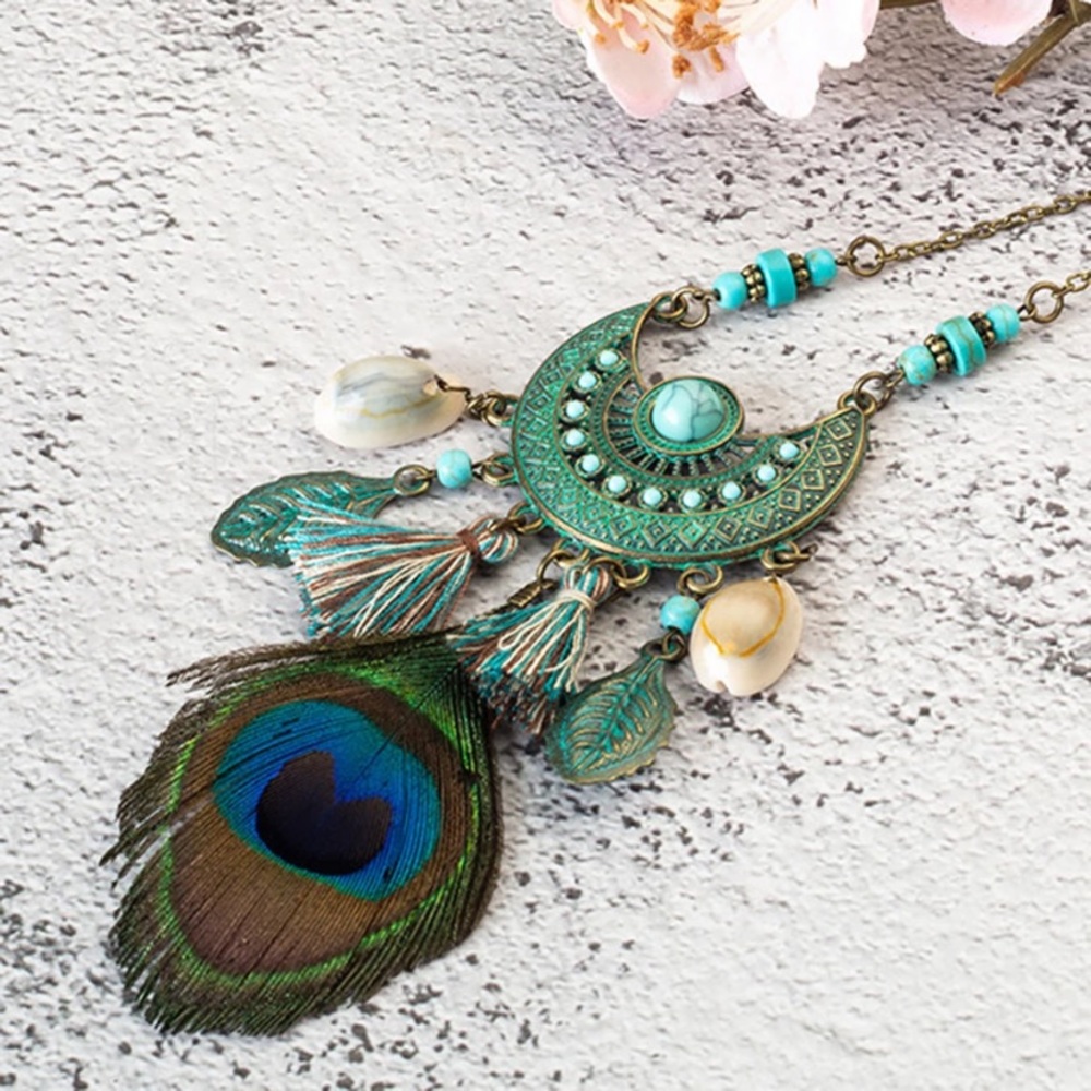 Peacock feather necklace NEW - Picture 2 of 2